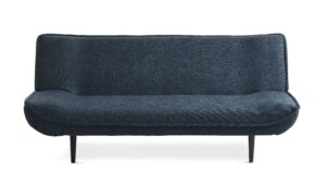 Mason sovesofa - denim blå polyester stof og sort træ