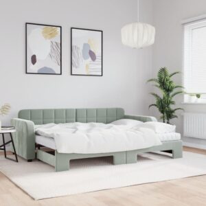 Daybed med udtræk og madras 80x200 cm velour lysegrå