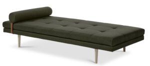 Kennedy daybed, m. nakkestøtte - grøn polyester stof og natur træ (200x84)