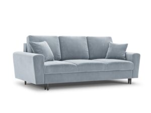 MICADONI Moghan sofa, m. sengefunktion og boks, 3 sæder - blå fløjl og sort krom metal