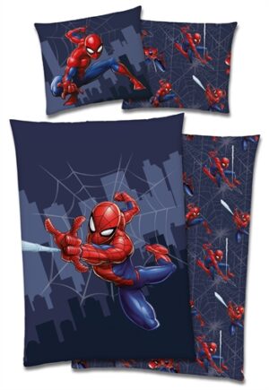 Spiderman sengetøj 140x200 cm - Flying - 2 i 1 design - 100% bomuld