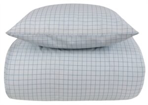 Dobbelt sengetøj 100% bomuld - 200x200 cm - Blå ternet sengesæt - Nordstrand Home - Dynebetræk i 100% bomuld