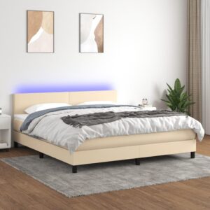 Kontinentalseng med LED-lys 160x200 cm stof cremefarvet