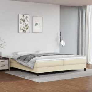 Kontinentalseng med madras 200x200 cm kunstlæder cremefarvet