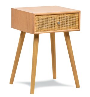 NORDLYS Narita sengebord, m. 1 skuffe - brun rattan og bøg (40x36)