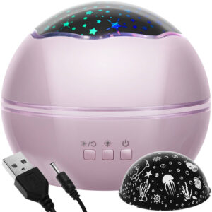 Natlampe 2i1 projektor med roterende stjernehimmel og dybt hav - Pink