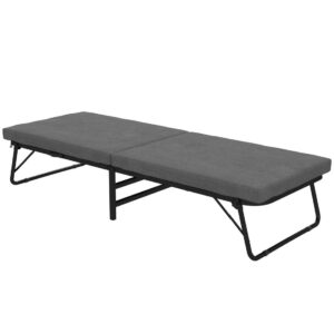 Sammenklappelig seng 70 x 190 cm sammenklappelig gæsteseng med 7 cm skummadras, justerbar sengegavl, rejseseng med hjul, h⌀rlook