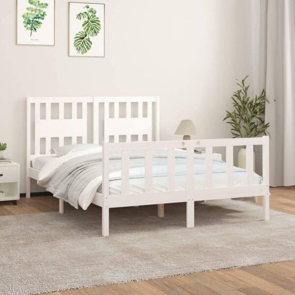 Sengeamme med sengegavl 140x200 cm massivt fyrretræ hvid