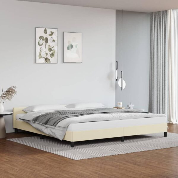 Sengeramme med sengegavl 200x200 cm kunstlæder cremefarvet