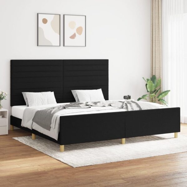 Sengeramme med sengegavl 200x200 cm stof sort