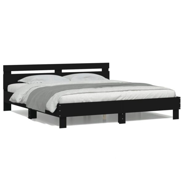 Sengeramme med sengegavl og LED-lys 200x200 cm sort