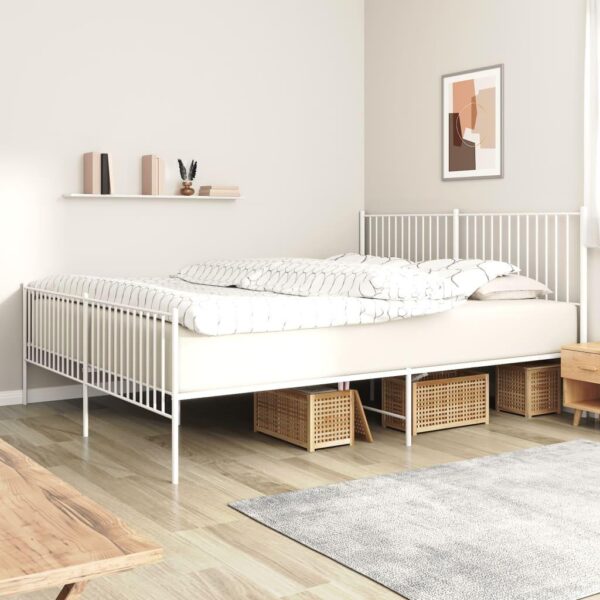 Sengeramme med sengegavl og fodgærde 200x200 cm metal hvid