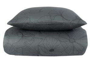 Sengetøj dobbeltdyne - 200x200 cm - Vendbart design i 100% Bomuldssatin - Big Flower grå - Sengesæt fra By Night