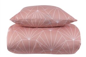 Sengetøj dobbeltdyne - 200x220 cm - Vendbart design i 100% Bomuldssatin - Hexagon peach - Sengesæt fra By Night