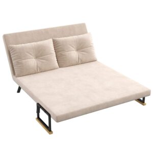 Sovesofa, Afslapningsstol Med Sengefunktion, Foldesofa Med Fl⌀jlslook, Rygpude, Polstret Sofa Med Justerbart Ryglæn, Beige, 102