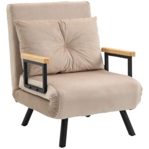 Sovesofa, Afslapningsstol Med Sengefunktion, Gæsteseng Med Fl⌀jlslook, Rygpude, Polstret Sofa Med Justerbart Ryglæn, Beige, 63 X