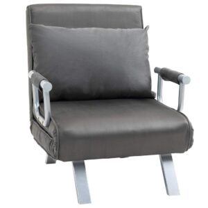 Sovesofa Med Armlæn 65X69X80Cm 3-I-1 Sovesofa, Gæsteseng, Foldemadras, Chaiselong, Imiteret Læder, Grå