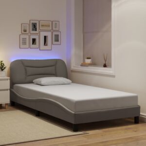 vidaXL Sengeramme med LED uden madras 100x200 cm stof gråbrun