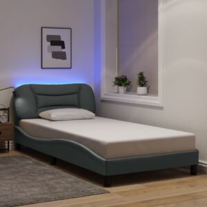 vidaXL Sengeramme med LED uden madras 100x200 cm stof lysegrå