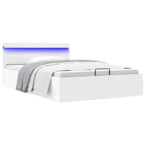 vidaXL hydraulisk opbevaringsseng med LED 120x200 cm kunstlæder hvid