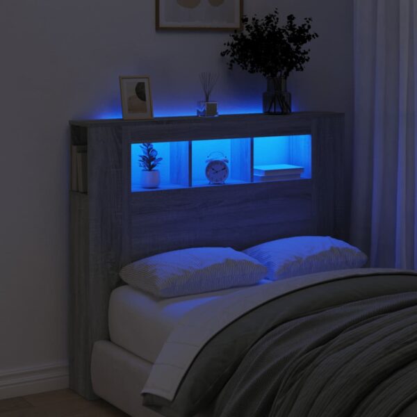 vidaXL sengegavl 120x18,5x103,5 cm LED-lys konstrueret træ grå sonoma