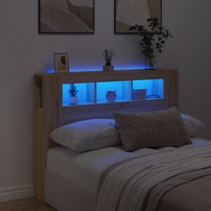 vidaXL sengegavl 140x18,5x103,5 cm LED-lys konstrueret træ sonoma-eg