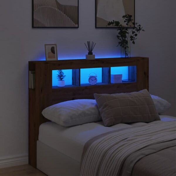 vidaXL sengegavl m. LED-lys 140x18,5x103,5 cm konstrueret træ kunsteg
