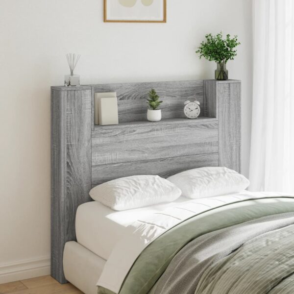 vidaXL sengegavl m. opbevaring og LED-lys 120x16,5x103,5 cm grå sonoma