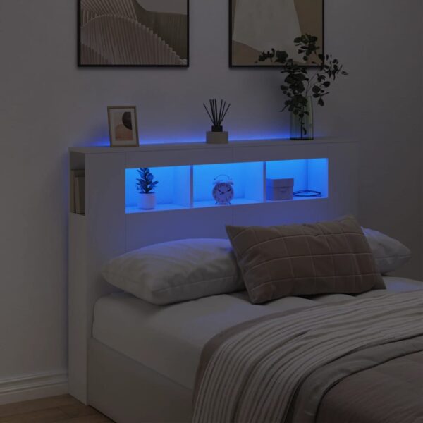 vidaXL sengegavl med LED-lys 140x18,5x103,5 cm konstrueret træ hvid