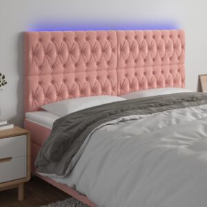 vidaXL sengegavl med LED-lys 180x7x118/128 cm fløjl lyserød