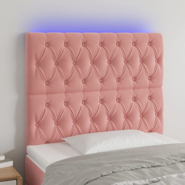 vidaXL sengegavl med LED-lys 90x7x118/128 cm fløjl lyserød