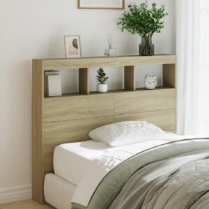 vidaXL sengegavl med opbevaring og LED-lys 120x17x102 cm sonoma-eg
