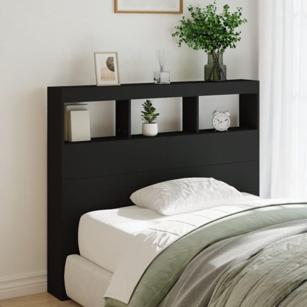 vidaXL sengegavl med opbevaring og LED-lys 120x17x102 cm sort
