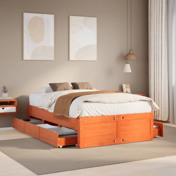 vidaXL sengeramme m. skuffer 120x200 cm uden madras massivt fyr brun