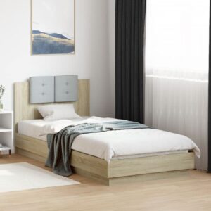vidaXL sengeramme med sengegavl 100x200 cm konstrueret træ sonoma-eg