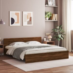 vidaXL sengeramme med sengegavl 180x200 cm brun egetræsfarve