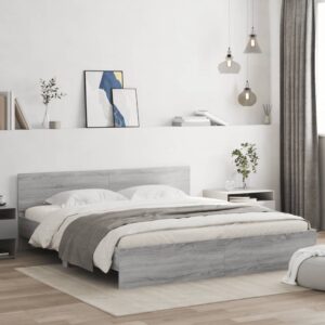 vidaXL sengeramme med sengegavl 180x200 cm grå sonoma-eg