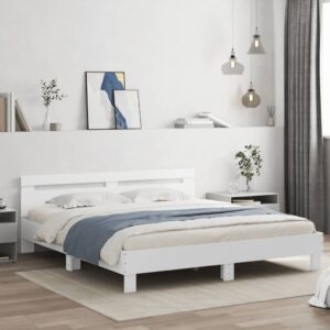 vidaXL sengeramme med sengegavl 180x200 cm konstrueret træ hvid
