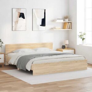vidaXL sengeramme med sengegavl 200x200 cm sonoma-eg
