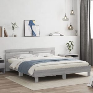 vidaXL sengeramme med sengegavl og LED-lys 180x200 cm grå sonoma-eg