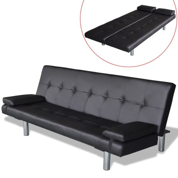 vidaXL sovesofa med to puder justérbar kunstlæder sort