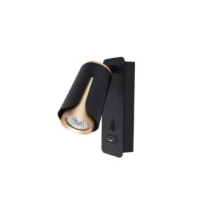 Sengelampe Til Væg Med USB Stik | USB Type A+C | GU10 | Sort Og Messing