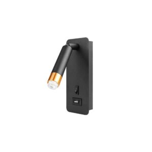 Væghængt Sengelampe Med USB Stik | USB Type A+C | G9 | Sort Og Messing