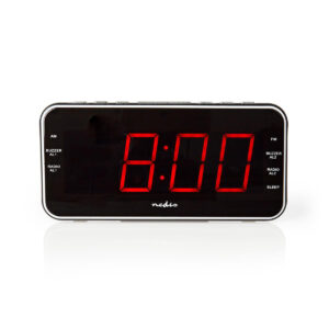Nedis - Digital vækkeur Radio | LED Display | 1x 3.5 mm Audio Input | Tidsprojektion | AM / FM | Snooze funktion | Sleep timer | Antal alarmer: 2 | Sort - CLAR004BK