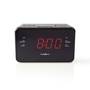Nedis - Digital vækkeur Radio | LED Display | 1x 3.5 mm Audio Input | Tidsprojektion | AM / FM | Snooze funktion | Sleep timer | Antal alarmer: 2 | Sort - CLAR002BK