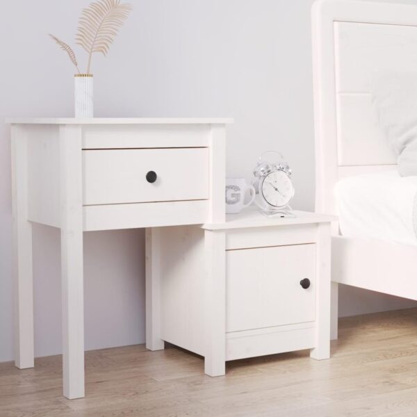 Sengebord 79,5x38x65,5 cm massivt fyrretræ hvid