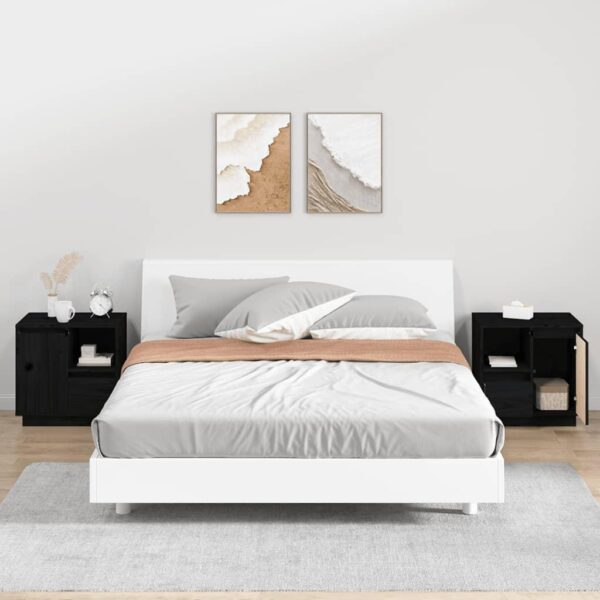 Sengeborde 2 stk. 50x34x50 cm massivt fyrretræ sort