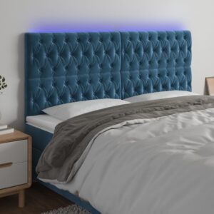 vidaXL sengegavl med LED-lys 180x7x118/128 cm fløjl mørkeblå