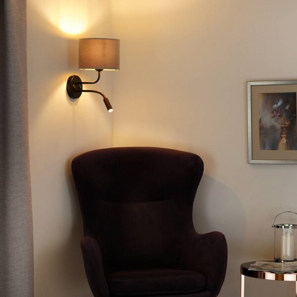 Rulle væglampe, fl⌀jl, sort/beige, læselampe