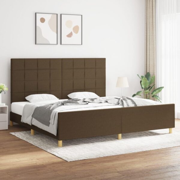 Sengeramme med sengegavl 200x200 cm stof mørkebrun